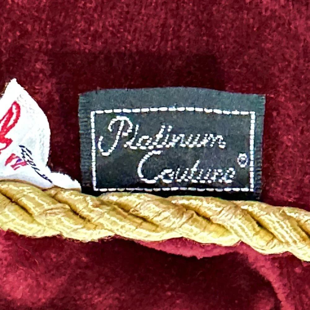 Platinum Couture Christmas Pillow Stitched Poinsettias Tapestry Velvet Gold Cord